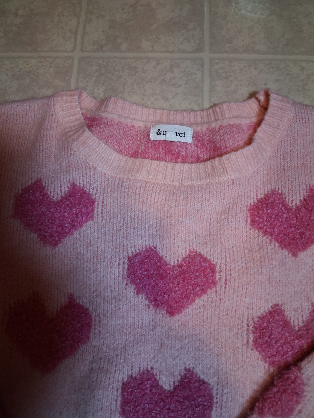 &merci Pink Heart Crewneck Sweater
